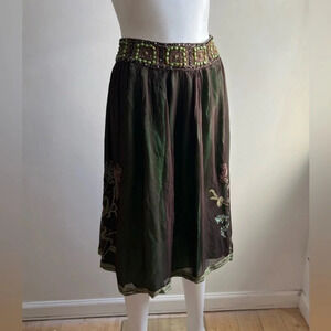 White Chocolate Women's Size M Sheer Green Beaded Skirt Lined NWT